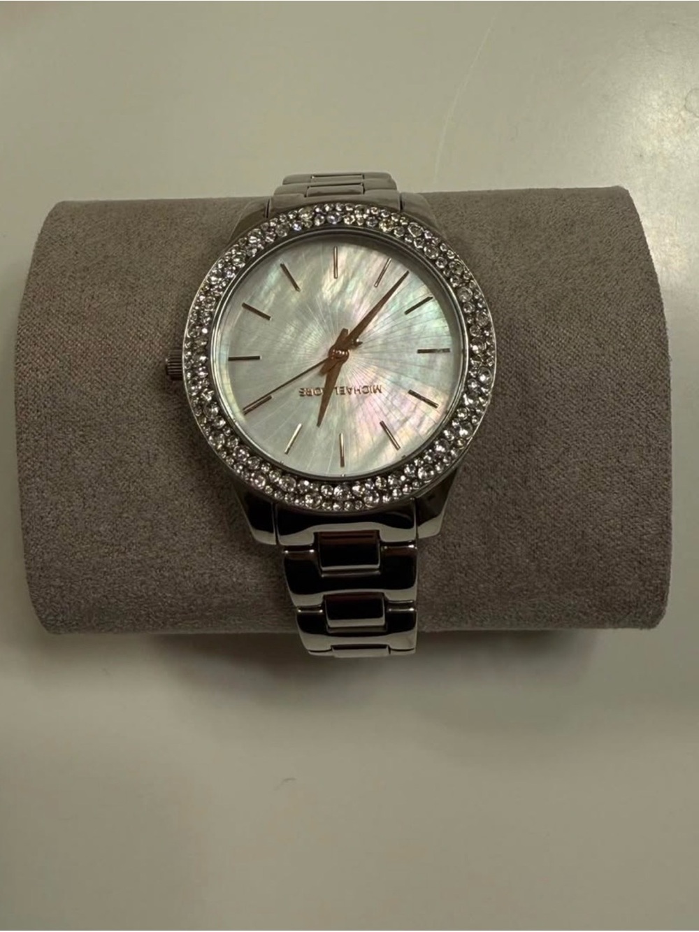 Michael Kors Silver Crystal Bezel Women's Watch with Mother-of-Pearl Dial